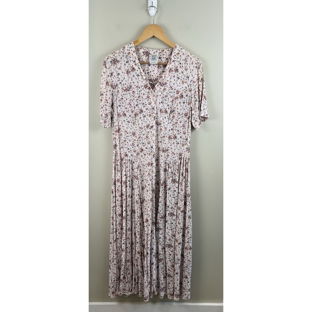 Laura Ashley Vtg Button Front Dress Ditsy Floral Print Midi Prairie Cottage 10